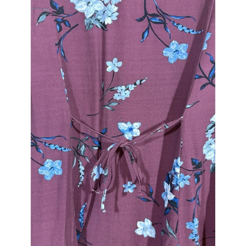 J‎ Jill Blouse Top 1X Purple Floral Rayon Button Up 3/4 Sleeve Back Tie
